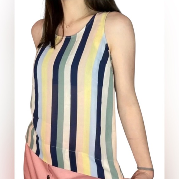 💥LOFT Multicolor Stripes Sleeveless Tank Top M - Picture 1 of 10